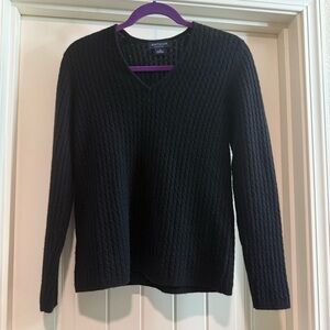 Ann Taylor cashmere cable Black V-Neck Sweater